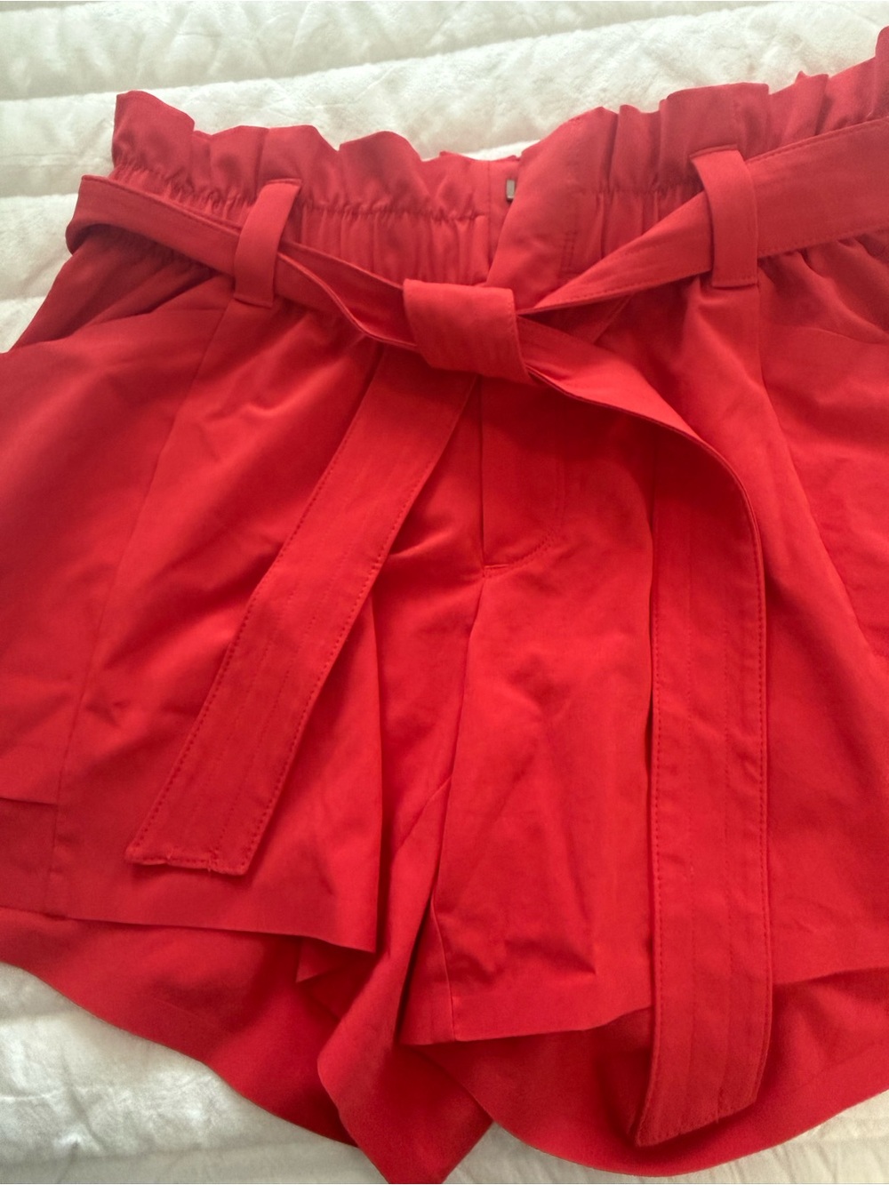 Athleta Red Paperbag High-Waist Tie Athletic Shorts